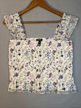 Express White Floral Smocked Ruffle Strap Tank Women’s Medium